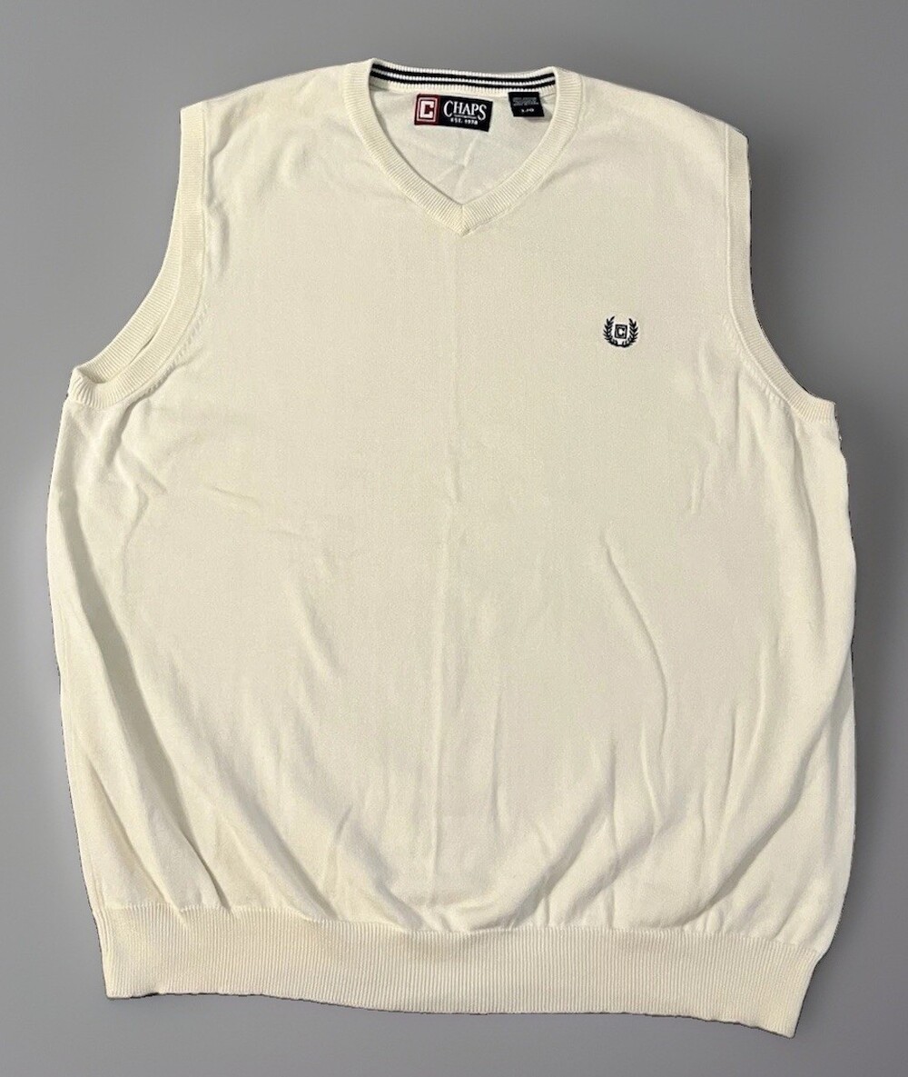 Chaps Est. 1978 Men’s 100% Cotton V- Neck Sleeveless Vest Cream Size L Golf